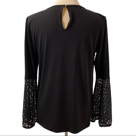 Michael Michael Kors Black Lace Trim Bell Sleeve Pullover Top Women’s Medium - Picture 7 of 13